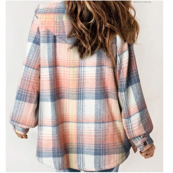 Cozy Plaid Print Teddy Lined Button Jacket Shacket - Picture 4 of 11